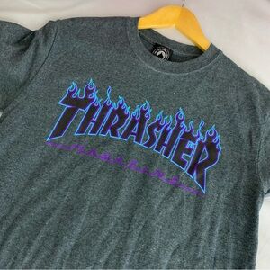 Thrasher Magazine Flaming Logo Skateboard Dark Gray T-shirt S
